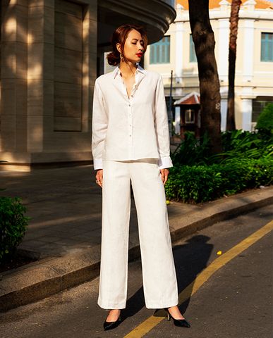 Áo sơ mi nữ linen trắng mẫu áo công sở đẹp hàng hiệu | Thời trang thiết kế Hity