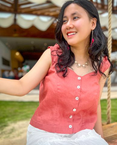 Áo croptop linen hồng áo hai dây ngắn áo kiểu nữ dễ thương | Thời trang thiết kế Hity