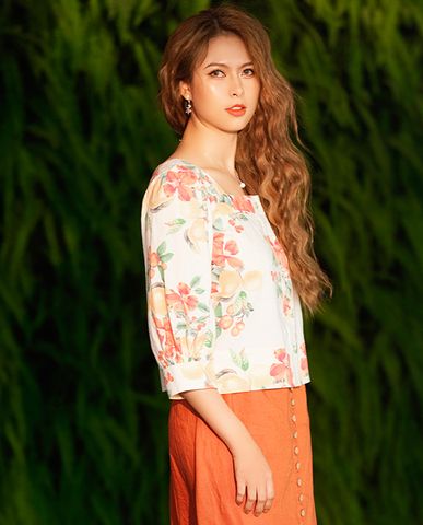 Áo linen hoa áo croptop tay phồng cổ vuông áo kiểu nữ dễ thương | Thời trang thiết kế Hity