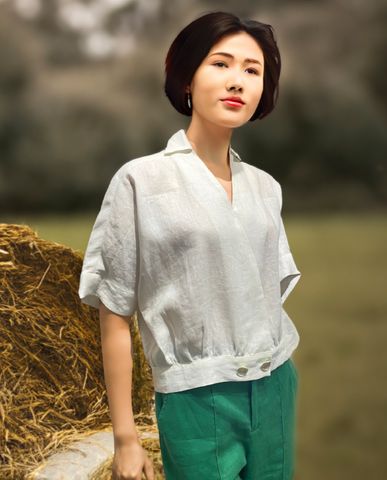 Áo croptop linen trắng áo tay liền vải lanh áo thiết kế đẹp | Thời trang thiết kế Hity