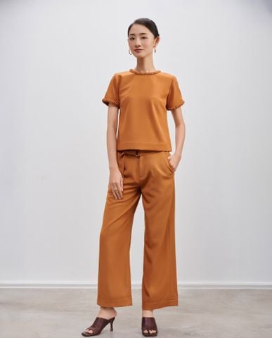 Áo croptop ngắn ngang lưng quần áo kiểu đồng bộ áo thiết kế màu cam đất sang trọng | Thời trang thiết kế Hity
