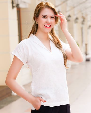 Áo kiểu vải lanh linen trắng tay liền áo sơ mi nữ công sở hàng hiệu | Thời trang thiết kế Hity