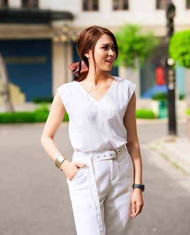 Áo linen trắng áo vải lanh áo kiểu nữ croptop ngắn trên lưng quần áo sát nách đẹp | Thời trang thiết kế Hity