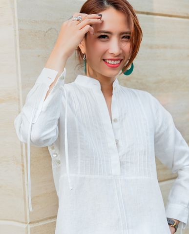 Áo linen trắng áo sơ mi trắng cao cấp áo cổ trụ vintage | Thời trang thiết kế Hity