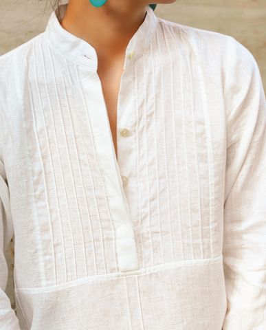 Áo linen trắng áo sơ mi trắng cao cấp áo cổ trụ vintage | Thời trang thiết kế Hity