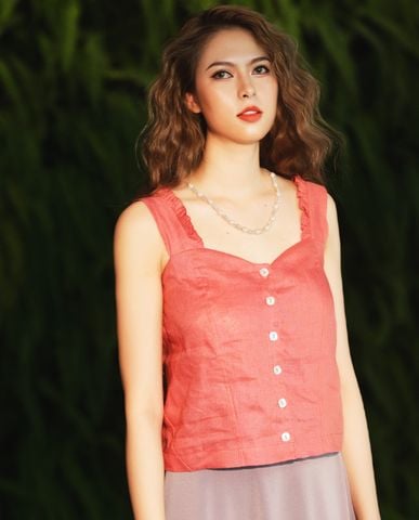 Áo croptop linen hồng áo hai dây ngắn áo kiểu nữ dễ thương | Thời trang thiết kế Hity