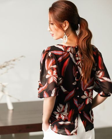 Áo kiểu đẹp áo voan chiffon hoa cao cấp áo cổ bèo | Thời trang thiết kế Hity