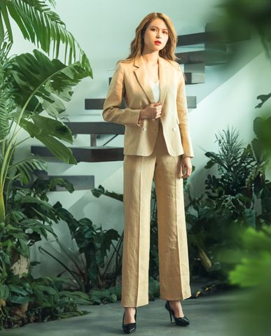 Áo khoác blazer linen vải lanh be kem áo vest nữ hàng hiệu | Thời trang thiết kế Hity