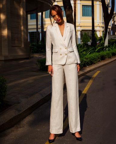 Áo khoác blazer linen vải lanh áo vest trắng áo khoác nữ cao cấp | Thời trang thiết kế Hity