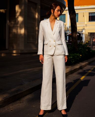 Áo khoác blazer linen vải lanh áo vest trắng áo khoác nữ cao cấp | Thời trang thiết kế Hity