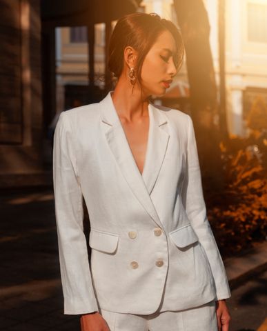 Áo khoác blazer linen vải lanh áo vest trắng áo khoác nữ cao cấp | Thời trang thiết kế Hity