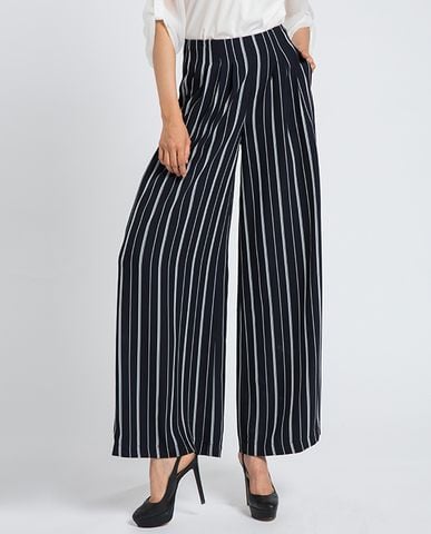 Quần ống rộng quần lưng cao quần tây sọc nữ quần thiết kế cao cấp | Thời trang thiết kế Hity