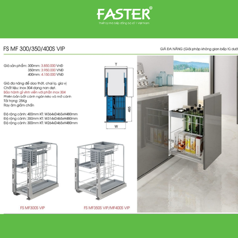 Giá để dao thớt, chai lọ Faster MF 300/350/400S VIP - Inox 304 cao cấp