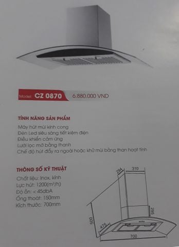 Máy hút mùi kính Canzy CZ-0870