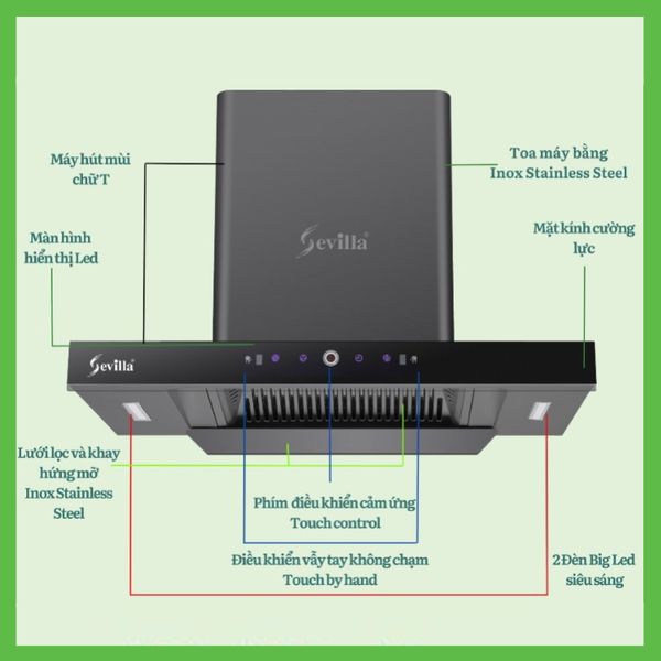 Máy hút mùi chữ T Sevilla SV-BT 70, hút khỏe, chạy êm