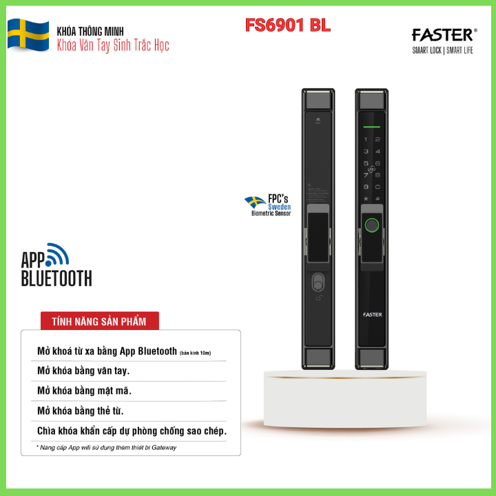 Khóa cửa thông minh Faster FS6901 BL ( lắp cửa nhôm) BH chính hãng 3 năm