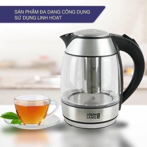 Bình Đun Trà, Đun Nước Siêu Tốc Thủy Tinh Lebenlang 1L8 LBE2819