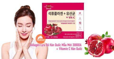 Collagen Lựu Đỏ Hàn Quốc Mẫu Mới 3000DA + Vitamin C Hàn Quốc Hộp 30 gói