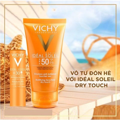 Bộ Kem Chống Nắng Vichy Ideal Soleil Spf50 (50ml) Và Son Dưỡng Môi Vichy Ideal Soleil SPF 30+ Lip Stick