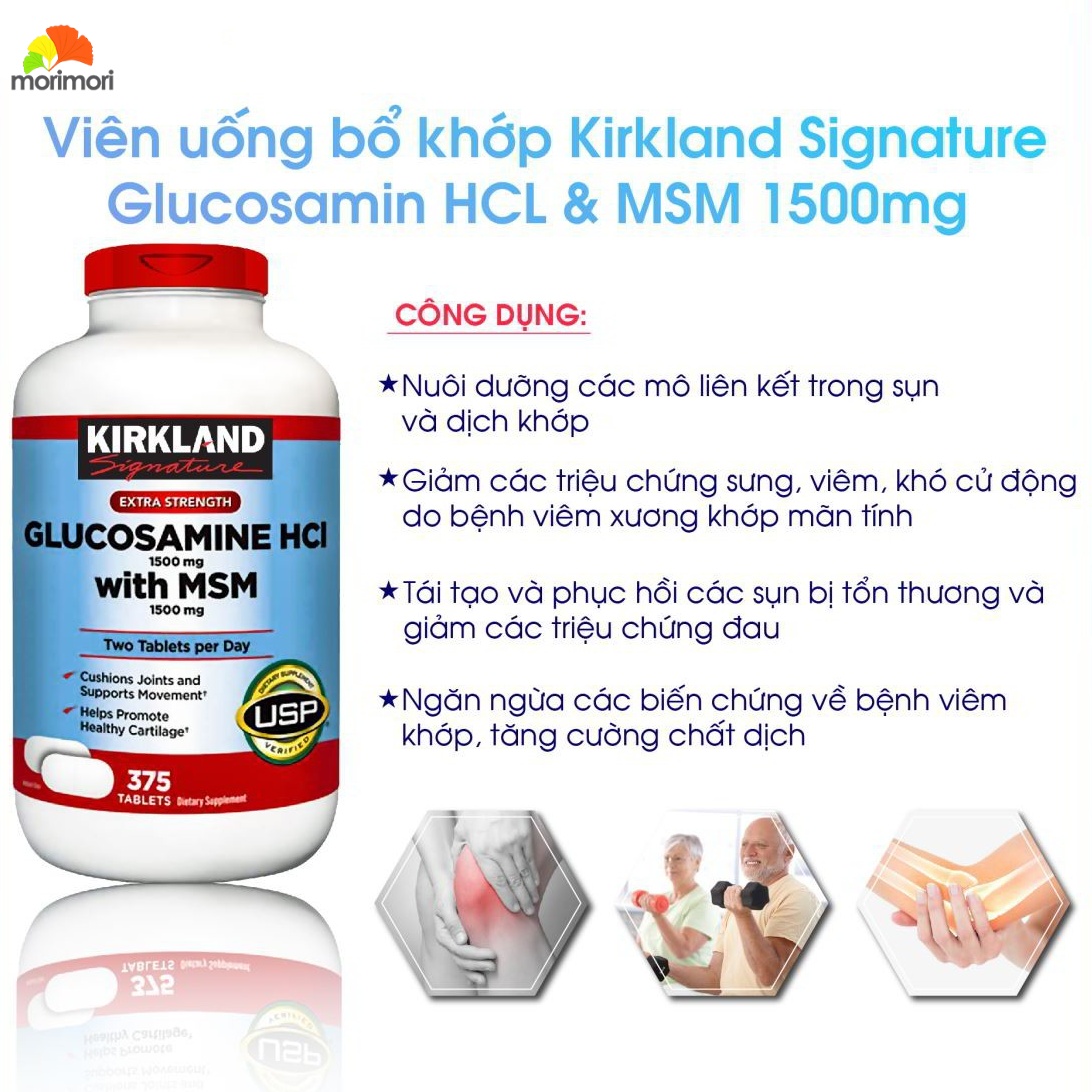Viên Uống Xương Khớp Kirkland Glucosamine 1500mg Msm 1500mg, Chai 375v