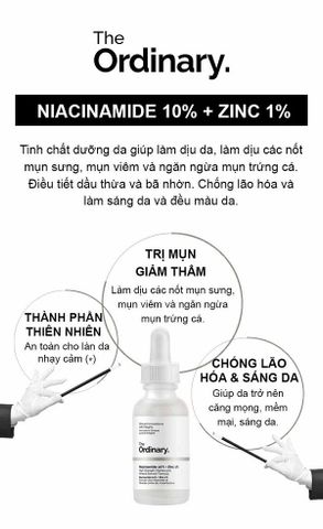 The Ordinary Niacinamide 10% + Zinc 1% - Serum Ngăn Ngừa Mụn, Se Khít Lỗ Chân Lông, Sáng Da 30ml