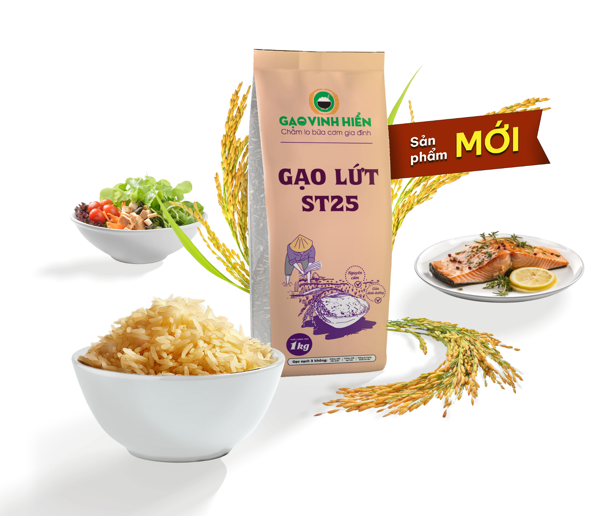  Gạo Lứt Thơm ST25 túi 1KG Vinh Hiển - Đạt chuẩn HACCP - Nguyên cám, Giàu dinh dưỡng 