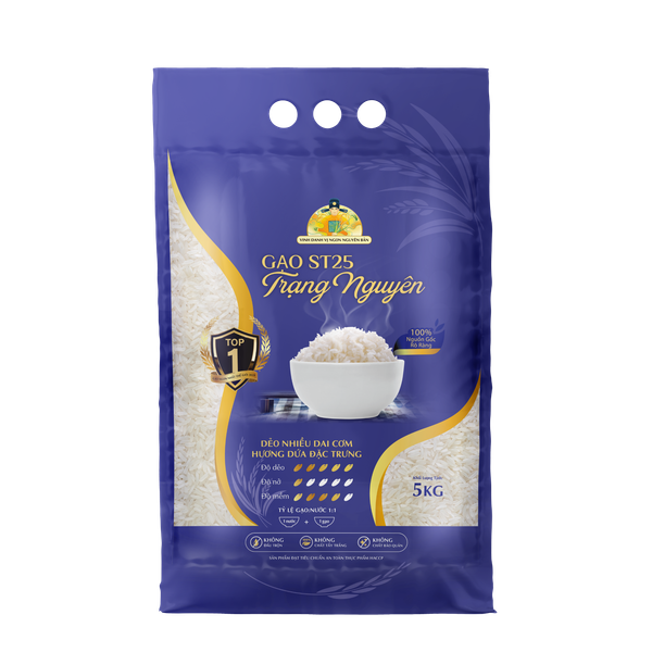  Gạo Đặc Sản ST25 Trạng Nguyên 5kg – Dẻo nhiều, dai cơm, thơm dứa - Chuẩn HACCP, VietGAP 