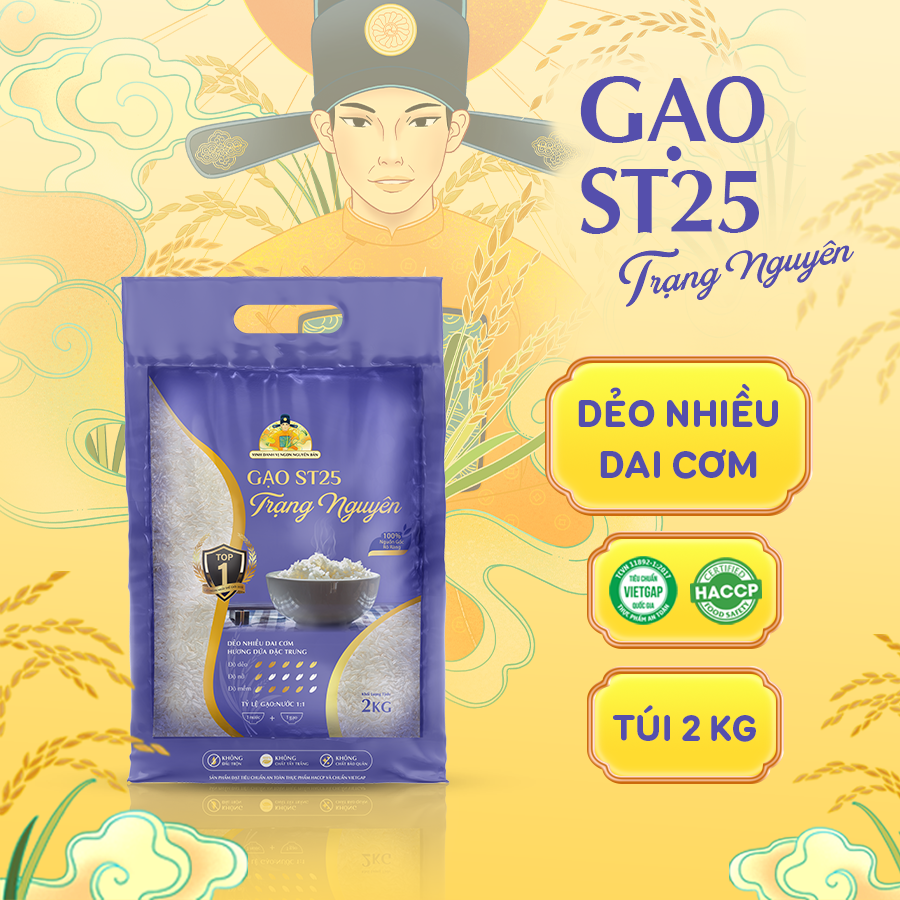  Gạo Đặc Sản ST25 Trạng Nguyên – Dẻo nhiều, dai cơm, thơm dứa - Chuẩn HACCP, VietGAP 