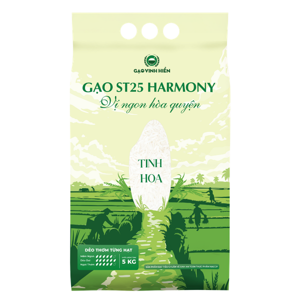  Gạo ST25 Harmony Vinh Hiển 5KG - Vị ngon hòa quyện - Đạt chuẩn HACCP, VietGAP 