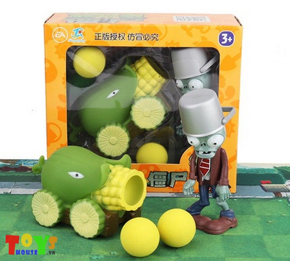 Hộp Đồ Chơi 1 Plant Đại Bác Bắp 1 Zombie Đội Xô Pvz023