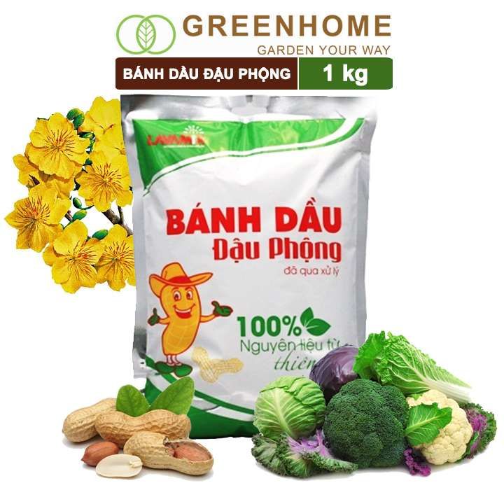 Bánh dầu đậu phộng Lavamix, bao 1kg, phân bón hữu cơ cho cây cảnh, hoa, rau, củ, quả |Greenhome