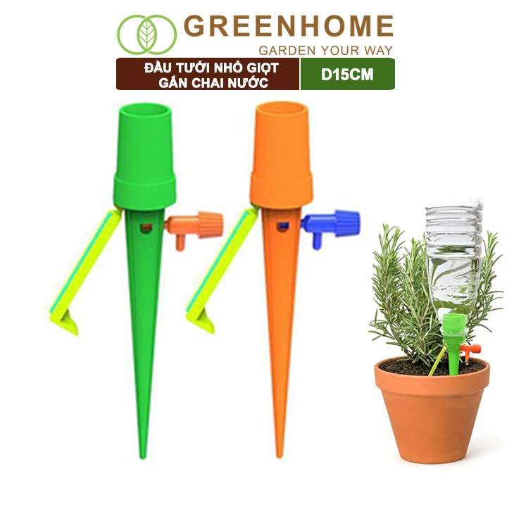 Đầu tưới nhỏ giọt gắn chai nước, D15cm, có chân chống đỗ, chỉnh được lượng nước, màu ngẫu nhiên |Greenhome