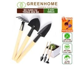 Dụng Cụ Làm Vườn Greenhome, 3 Món Gồm Xẻng Xúc Đất, Cào , Mini, Cán Gỗ, Tiện Lợi, Dễ Sử Dụng, Trồng Sen Đá, Tiểu Cảnh