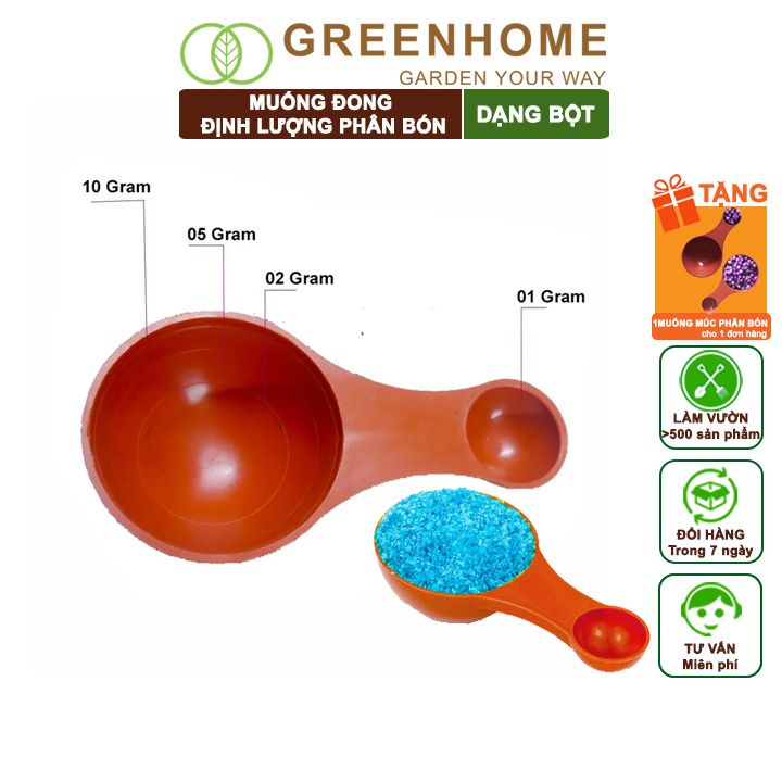 Muỗng Đong Định Lượng Greenhome, 2 Đầu, Chia Vạch Sẵn, Tiện Lợi, Đong Phân Bón Dạng Bột, Gia Vị