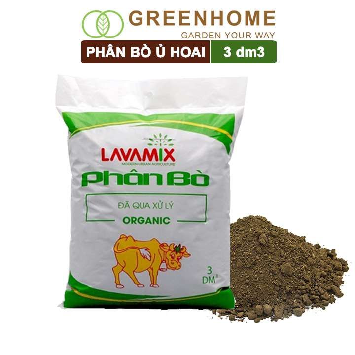 Phân bò lavamix Greenhome, bao 3dm3, đã qua xử lý, không mùi hôi, hữu cơ tiện lợi, bón rau, hoa, kiểng