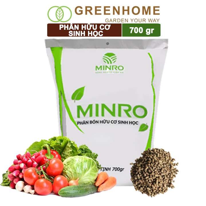 Phân bón hữu cơ sinh học Minro, bao 700g, chuyên hoa hồng, lan, cây cảnh, giúp cây khoẻ, ổn định |Greenhome