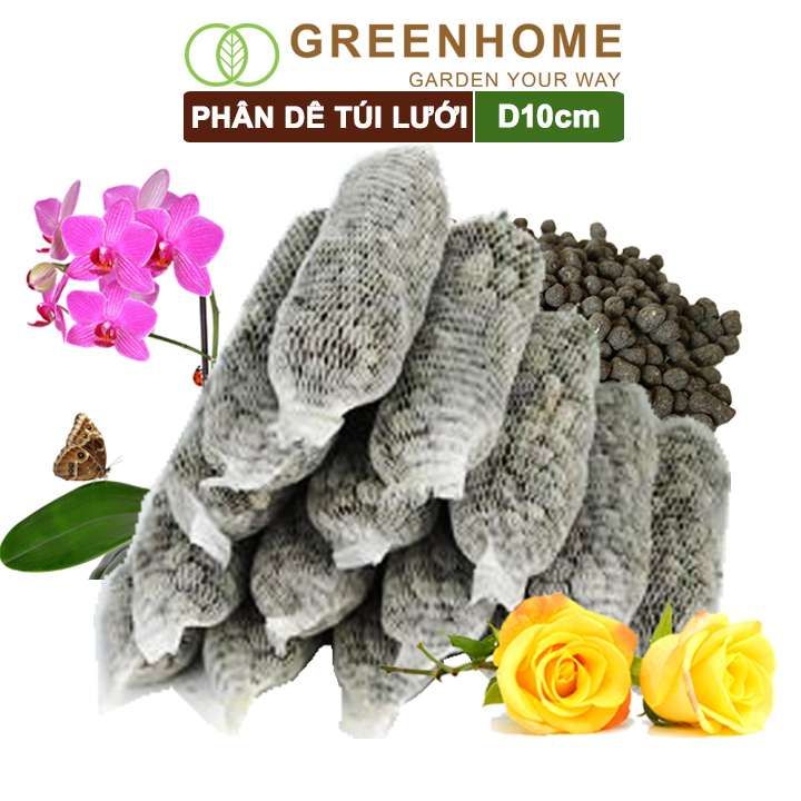 Phân dê đã qua xử lý, túi lưới dài 10cm, không mùi, kích rễ, kích hoa phong lan, hoa hồng |Greenhome