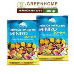 Phân NPK 30-9-9 Minro, bao 200gr, hỗ trợ phát triển nhanh thân, cành, lá, bộ rễ |Greenhome