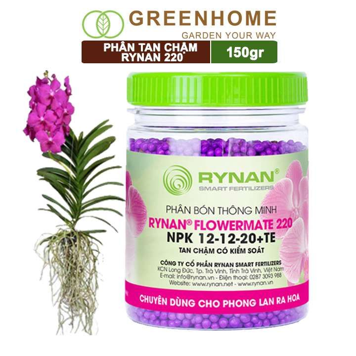 Phân tan chậm Rynan 220, chai 150gr, dùng cho phong lan ra hoa, giúp hoa bền màu, thơm lâu |Greenhome