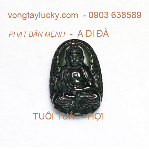 Mặt Phật bản mệnh A Di Đà 2,7x 4cm đá núi lửa Obsidian  2,7x 4cm