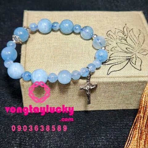 chuỗi mân côi, vòng tay đẹp, vòng tay đá aquamarine, vòng tay may mắn, vòng tay mệnh thủy