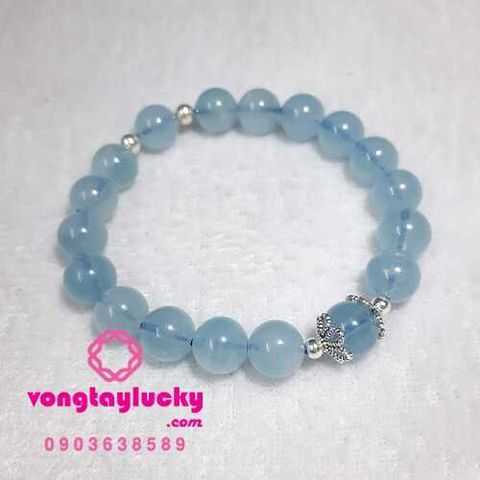 vòng tay đá phong thủy, vòng tay đá Aquamarine, vòng tay tay mệnh thủy, vòn tay nữ, vòng tay mix charm bạc Thái