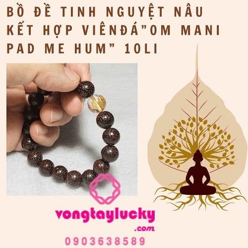 Chuỗi bồ đề tinh nguyệt 10li điểm đá thạch anh khắc kinh Phật Om Mani Padme Hum