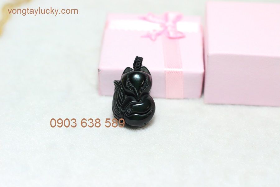 Hồ ly 9 đuôi Obsidian  thiên nhiên vân đẹp 1x2x2,8cm thật xinh