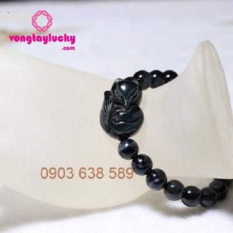 vòng tay hồ ly, vòng tay đá mắt hổ, hồ ly đá núi lửa obsidian, hồ ly mệnh thủy, vòng tay hồ ly, hồ ly đá hắc diệu