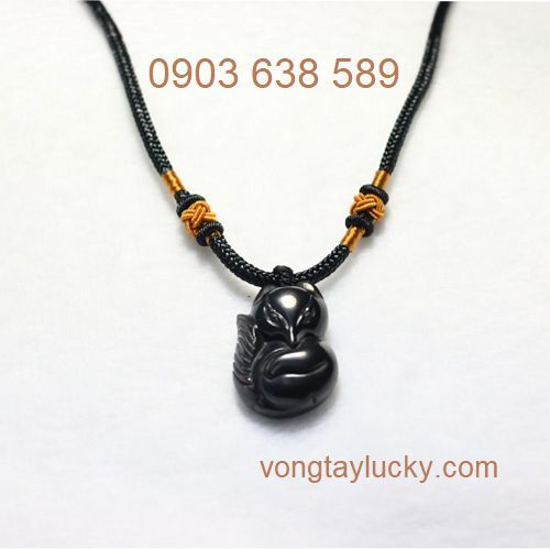 Dây chuyền hồ ly 9 đuôi đá Obsidian thiên nhiên 3x2cm phong thủy