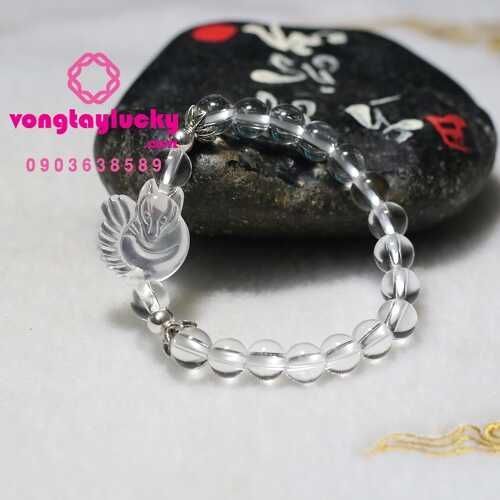 Vòng tay hồ ly thạch anh trắng 9 đuôi hạt 8 li mix charm bạc Thái :