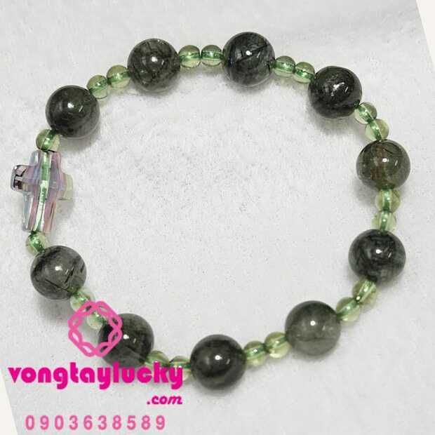 Chuỗi mân côi thạch anh tóc xanh thiên nhiên 9li Vịp 5A hợp mệnh Hỏa và Mộc