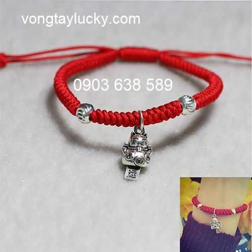 Vòng tay mèo Maneki Neko vẩy 2 tay  bạc Thái 925 mix 2 charm thắt dây may mắn