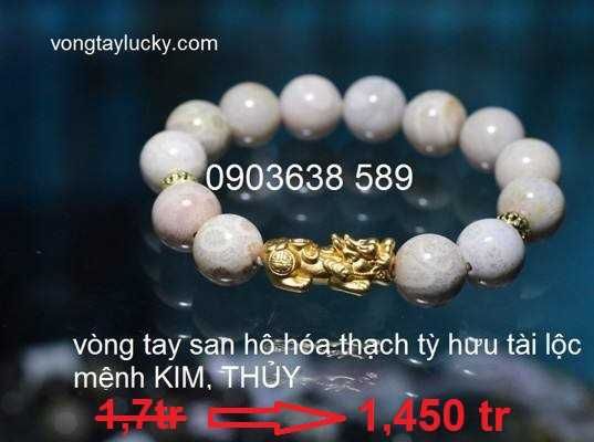 Vòng tay đá san hô trắng hóa thạch 12,7li Thiên nhiên tỳ hưu bạc Thái hợp mệnh KIM THỦY hàng rất hiếm